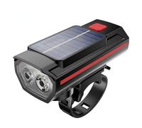 anso Solar Powered LED Bicycle Headlight TYPE-C USB Rechargeable Bike Head Light Front Lamps with Horn (Red)