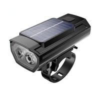 anso Solar Powered LED Bicycle Headlight TYPE-C USB Rechargeable Bike Head Light Front Lamps with Horn (Black)