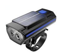 anso Solar Powered LED Bicycle Headlight TYPE-C USB Rechargeable Bike Head Light Front Lamps with Horn (Blue)