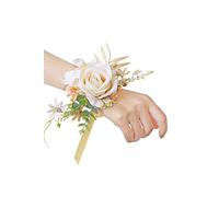 Ansofi 6Pcs Wrist Corsage Wristlet Band Bracelet for Bride Bridesmaid Champage Rose Artificial Flowers Accessories for Wedding Formal Dinner Party and Prom Decorations