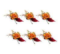 Ansofi Burnt Orange Boutonniere for Men Set of 6 for Groom Best Man Groomsmen Artificial Flowers Boutonniere for Wedding Ceremony Anniversary Formal Dinner Party Fall Vintage Rustic Marriage Prom