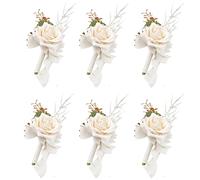 Ansofi Champagne Boutonniere for Men Set of 6 for Groom Best Man Groomsmen Artificial Flowers Boutonniere for Wedding Ceremony Anniversary Formal Dinner Party Fall Vintage Rustic Marriage Prom