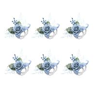 Ansofi Dusty Blue Wrist Corsage Set of 6 for Wedding, Prom, Party, Homecoming - Artificial Flower Wrist Corsage Bracelets