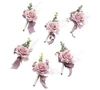 Ansofi Dusty Pink Boutonniere for Men Set of 6 for Groom Best Man Groomsmen Artificial Flowers Boutonniere for Wedding Ceremony Anniversary Formal Dinner Party Fall Vintage Rustic Marriage Prom