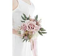 Ansofi Dusty Rose Wedding Bouquets for Bride Bridesmaid Artificial Silk Roses Flowers Tossing Bridal Bouquet for Wedding Ceremony Decor