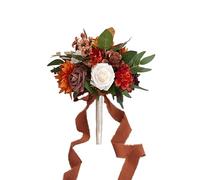 Ansofi Fall Burnt Orange Wedding Bouquets for Bride Bridesmaids Artificial Rose Flower Cascading Bridal Bouquet for Wedding Ceremony Anniversary, Bridal Shower and French Rustic Vintage Boho Wedding