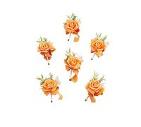 Ansofi Orange and Cream Boutonniere for Men, Wedding with Pins Set of 6, Groom and Groomsmen, Ceremony Anniversary, Dinner Party, Dance Flowers and Fall Wedding Classic