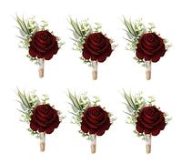 Ansofi Set of 6 Wine Red Boutonniere for Best Men Groom Groomsmen Burgundy Buttonholes for Wedding Party Prom Decoration