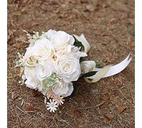 Ansofi Wedding Bouquets for Bride Bridesmaid Tossing Wedding Bouquet Beige White Rose Artificial Bridal Bouquet for Boho Rustic Wedding Ceremony Anniversary