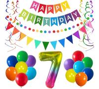 ANSOMO 7th Birthday Party Decorations Rainbow Colorful Happy Birthday Banner Seven Year Old Baby Kids Boys Girls Décor Number 7 Balloon Streamer Garland
