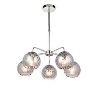 Anson Lighting Devante Chrome And Smokey Mirror Tinted Glass Shade Modern 5 Light Ceiling Pendant