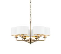 Anson Lighting Haywood Antique Brass With Vintage White Faux Silk Shades Classic Modern 6 Light Ceiling Pendant