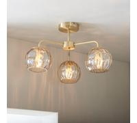 Anson Lighting Iowa 3Lt Semi Flush Light Finished In Satin Brass Plate And Champagne Lustre Glass