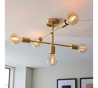Anson Lighting Sohan Satin Brass Modern Industrial 5 Light Semi Flush Ceiling Light