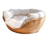 AnsonBoy Pet Bed Cat Mat Kennel Dog Beds Sofa Bamboo Weaving Four Season Cozy Nest Baskets Waterproof Removable Cushion Sleeping Bag,45x45cm