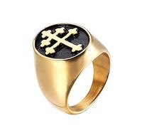 ANSonboy XBYN Ring Cross Of Lorraine, Cross Of Lorraine, Magnum Foreign Legion Ring 316L Stainless Steel Men's Nordic Viking Ring, Mythical Cross Amulet (Color : Gold, Size : 10)