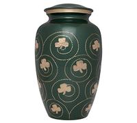 Ansons Urns Shamrock Cremation Urn - Clover Irish Green Brass Funeral Urn - 200 Cubic Inches - 5 lbs - Polished - Threaded Lid - Felt Bottom - Approx 10.5" H x 6.5" W