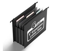 ANSOOK Expanding Hanging File Folders Letter Size,4 Pockets 1.25" Accordion File Organizer,6 Pack File Cabinet Folders with Tabs, Desk File Organizer,Black File Folders for Documents,Accordion Folder