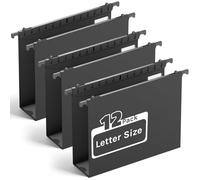 Ansook Extra Capacity Plastic Hanging File Folder,12 Pack Reinforced Hang Folders,Heavy Duty 2 Inch Expansion,Filing Cabinet Folders, Insertable Tabs,Letter Size,for Bulk Files, Medical Charts,Black