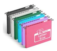 Ansook Extra Capacity Plastic Hanging File Folders,1" Expanding Accordian Pocket,Heavy Duty for Filing Cabinet, Hard and Durable Hang Folders,Insertable Tabs,Letter Size,Assorted Colors- 12 Pack
