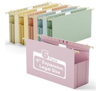 Ansook Plastic Hanging File Folders Legal Size,Heavy Duty 4" Large Capacity File Folder with Tabs,6 Pack Expanding Filing Cabinet Folders,Reinforce Accordion Hanging Folders for Office,Morandi Color