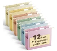 ANSOOK Plastic Hanging File Folders,Letter Size,12 Pack Reinforced Expanding Hang Folder,Extra Capacity,Heavy Duty 2 Inch Expansion,Hanging Folder Organizer for Office Home,Morandi Color