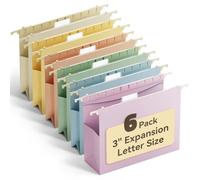 Ansook Plastic Letter Size Hanging File Folders,Reinforced 3" Extra Capacity File Folder with Tabs,6 Pack Expanding Filing Cabinet Folders,Heavy Duty Accordion Hanging Folder for Office(Morandi Color)