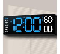 ANSOPER 10" Digital Wall Clock: Large LED Display with Dual Alarm, Humidity, Auto-Dimming, Big Numbers Desk Clock Decor for Classroom Office Bedroom Seniors Blue