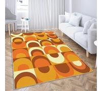 Ansouyi Orange and Yellow Non-Slip 5x7 ft Area Rugs, Washable Rug Carpet for Living Room, 70s Abstract Retro Circles Geometric Home Decor Rugs for Game Room Classroom Bedroom Dining Kindergarten Room