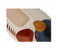 Ansouyi Placemats Set of 6, Terracotta Navy Orange and Gold Abstract Washable Heat Resistant Linen Table Mats, Kitchen Decor Non-Slip Place Mats for Party Dining, 12x18 Inch
