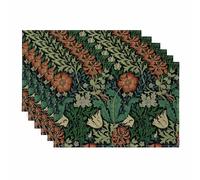 Ansouyi Placemats Set of 6, William Morris Floral Art Nouveau Pattern Washable Heat Resistant Linen Table Mats, Kitchen Decor Non-Slip Place Mats for Party Dining, 12x18 Inch