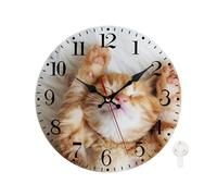 Ansouyi Round Wall Clock Battery Operated Clocks Wallclock 12 Inch,Cute Little Ginger Cat Sleeps Silent Non Ticking Wall Clock for Living Room,Kitchen,Home,Bathroom,Bedroom,Office or School