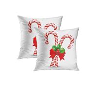 Ansouyi Throw Pillow Covers 18x18 Inch Set of 2, Christmas Candy Cane with Red Bow Square Pillowcase Decorative Cushion Covers, Home Decor Pillow Case for Sofa Couch Bed