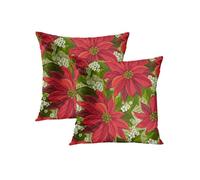 Ansouyi Throw Pillow Covers 18x18 Inch Set of 2, Red Christmas Poinsettia Flower Square Pillowcase Decorative Cushion Covers, Home Decor Pillow Case for Sofa Couch Bed
