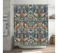 Ansouyi William Morris Shower Curtain Set with 12 Hooks, Bath Curtains Waterproof Polyester Fabric, Strawberry Thief Floral Home Bathroom Bathtubs Decor Washable Durable Fabric, 72" Wx72 L