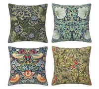 Ansouyi William Morris Throw Pillow Covers 18x18 Inch Set of 4, Vintage Botanical Floral Garden Square Decorative Cushion Covers, Home Pillow Case for Sofa Couch