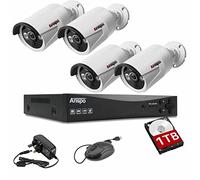 ANSPO 1080P CCTV Security System 4 Channel DVR with 2TB Hard Drive 4 x White 2MP Surveillance Camera Kit 80ft Night Vision IP66 Weatherproof Motion Detection