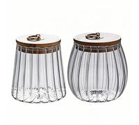 ANSQU 2-Pack Sugar Containers with Bamboo Lids, 23.7oz Sugar Bowl Coffee Canister Glass Food Storage Jars Candy Jar, Decorative Jars for Coffee Bar Accessories