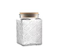 ANSQU 25.3 FL OZ Square Glass Jar, Glass Storage Jar with Airtight Lid, Glass Food Storage Containers for Candy, Coffee, Tea, Canning, Cute Jar (Begonia)