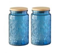 ANSQU Blue Glass Jars, 1000ml Vintage Glass Kitchen Storage Counter Jar, Candy Jars with Lids, Decorative Mason Jars Hold Coffee Beans, Tea, Cookie, Sugar, Bath Salts (Blue, 2 Pack)