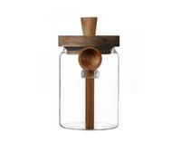 ANSQU Glass Jar with Wooden Lid and Spoon, 20.3oz Food Storage Containers Coffee Jar Coffee Grounds Container, Glass Food Storage Canister (1 Pack)