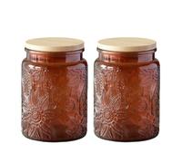 ANSQU Set of 2 Vintage Glass Kitchen Storage Counter Jar, 700ml Candy Jars with Lids, Coffee Container for Ground Coffee, Mason Jar Hold Coffee Beans, Tea, Sugar, Bath Salts & More (Brown, 2 Pack)