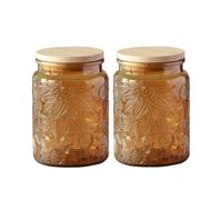 ANSQU Set of 2 Vintage Glass Kitchen Storage Jars, 700ml Gass Jar with Airtight Lid, Vintage Mason jars for Home Kitchen Coffee Tea Sugar Cookie Candy Jar (Yellow)