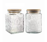 ANSQU Set of 2 Vintage Glass Storage Jars, Glass Food Storage Containers(750ml/ 700ml), Candy Jars with Lids for Kitchen Coffee, Tea, Cookie, Sugar, Bath Salts, Cute Jar