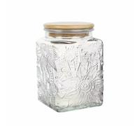 ANSQU Square Glass Jar, 750ml Vintage Glass Storage Jar with Bamboo Lid, Glass Food Storage Containers for Ground Coffee, Tea, Sugar, Candy Jar, Decorative Glass Jar Holds Bath Salts