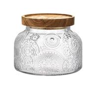 ANSQU Vintage Glass Food Storage Jar, Glass Jar with Wooden Lid, 25.4 FL OZ Decorative Glass Jar for Home Kitchen, Holds Coffee, Candy, Cookie, Sugar