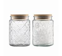 ANSQU Vintage Glass Jars Set Canister Airtight Storage Jar Container with Bamboo Wooden Lids for Kitchen Counter, Pantry, Coffee, Tea, Sugar, Cute Jar, 2 Pack 700ml