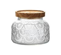 ANSQU Vintage Glass Storage Jar, 25.4 FL OZ Food Storage Jar with Solid Wooden Lid, Tea Bag Organiser for Home Kitchen Decor, Holds Oats, Jam, Coffee, Candy, Biscuits and Sugar (Round Flower)