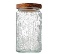 ANSQU Vintage Glass Storage Jar, 34oz Glass Canister Storage Jar Container with Airtight Wooden Lid for Kitchen Counter, Pantry, Coffee, Tea, Sugar, Cookie Jars (Round-Sunflower)