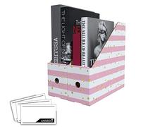 ANSSDO 6 Pack Cardboard Magazine Organizer Premium Magazine File Holder, Magazine File Organizer, Large Volume Magazine Storage Box as Book Bins or Folder Holder for Desk -Pink Stripes 6 Pack